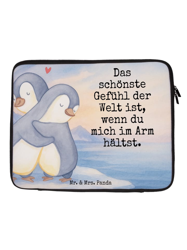 Laptoptasche Pinguine Kuscheln Design mit Spruch in Weiß
