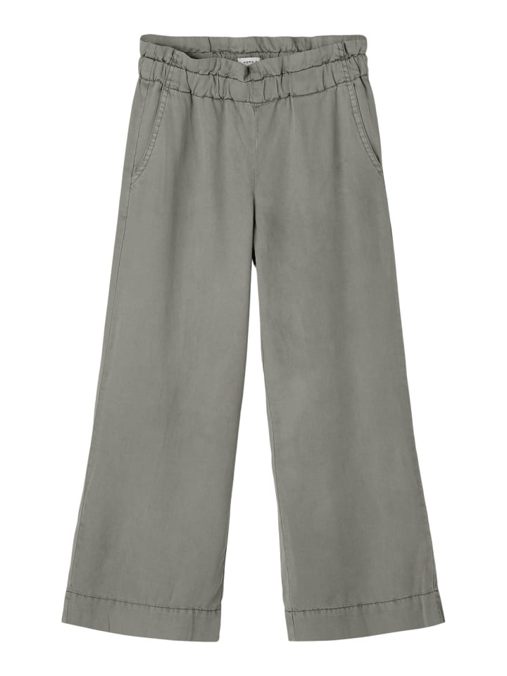 Bootcut Stoffhose Weite Schlag Pants mit Gummizug NKFHEVA in Olive
