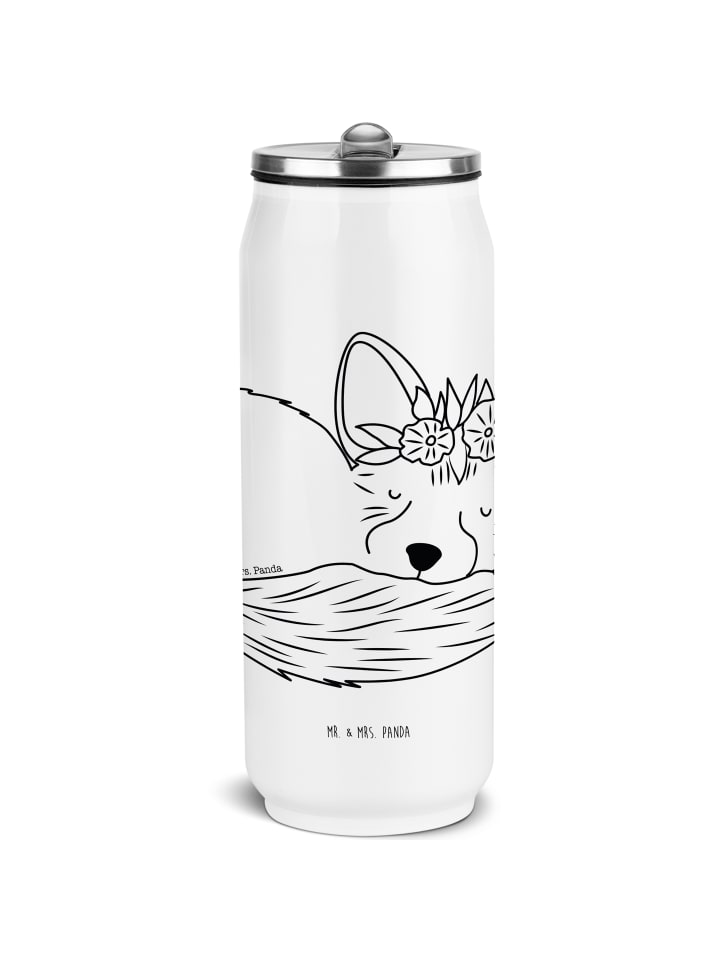 Thermosbecher Wüstenfuchs Blumen ohne Spruch in Weiß