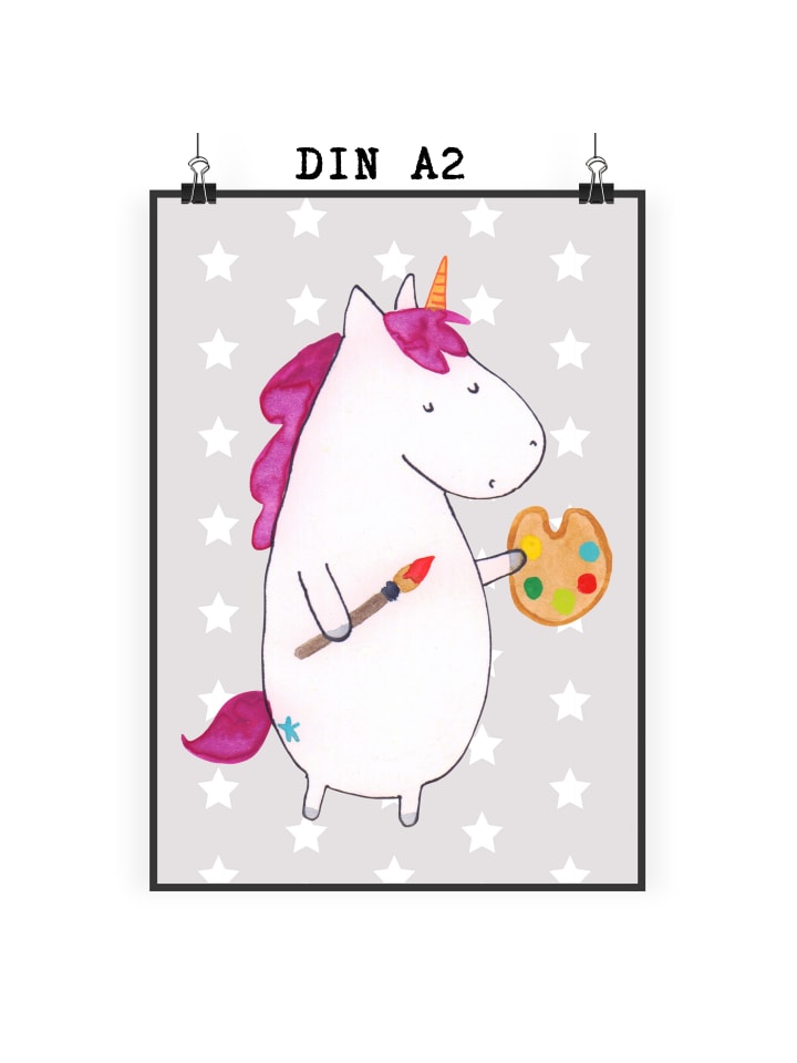 Poster Einhorn Künstler ohne Spruch in Grau Pastell