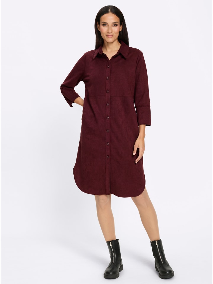 Velourslederimitat-Kleid in burgund