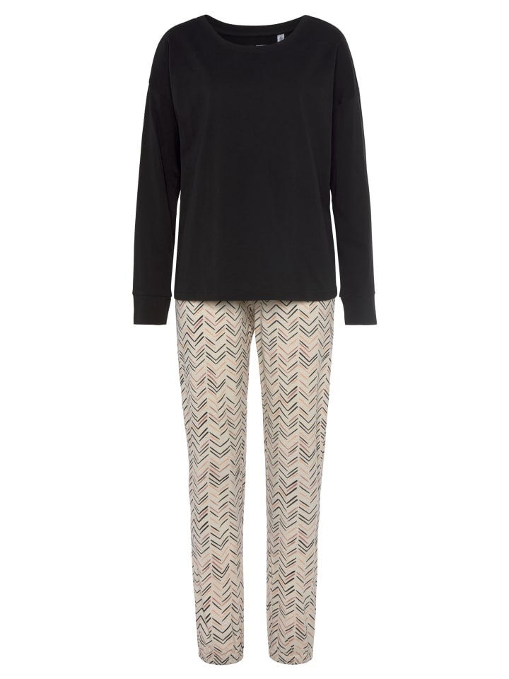 Pyjama in schwarz-creme
