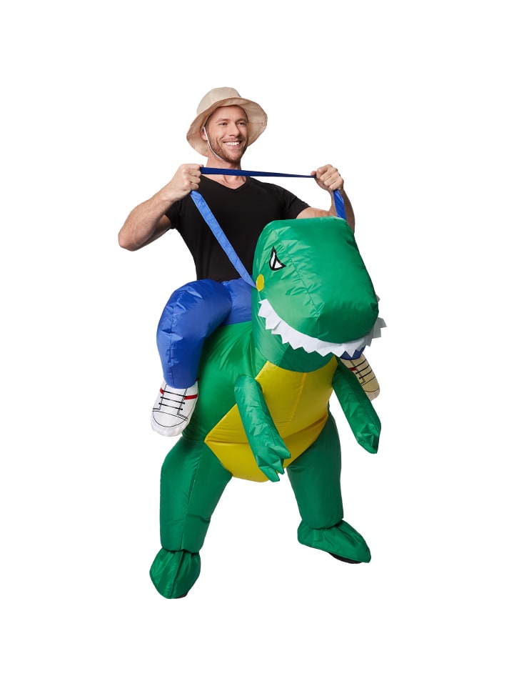 T-Rex/Aufblasanzug, in schwarz/grün, Gr. Einheitsgröße, Inkl. Hut