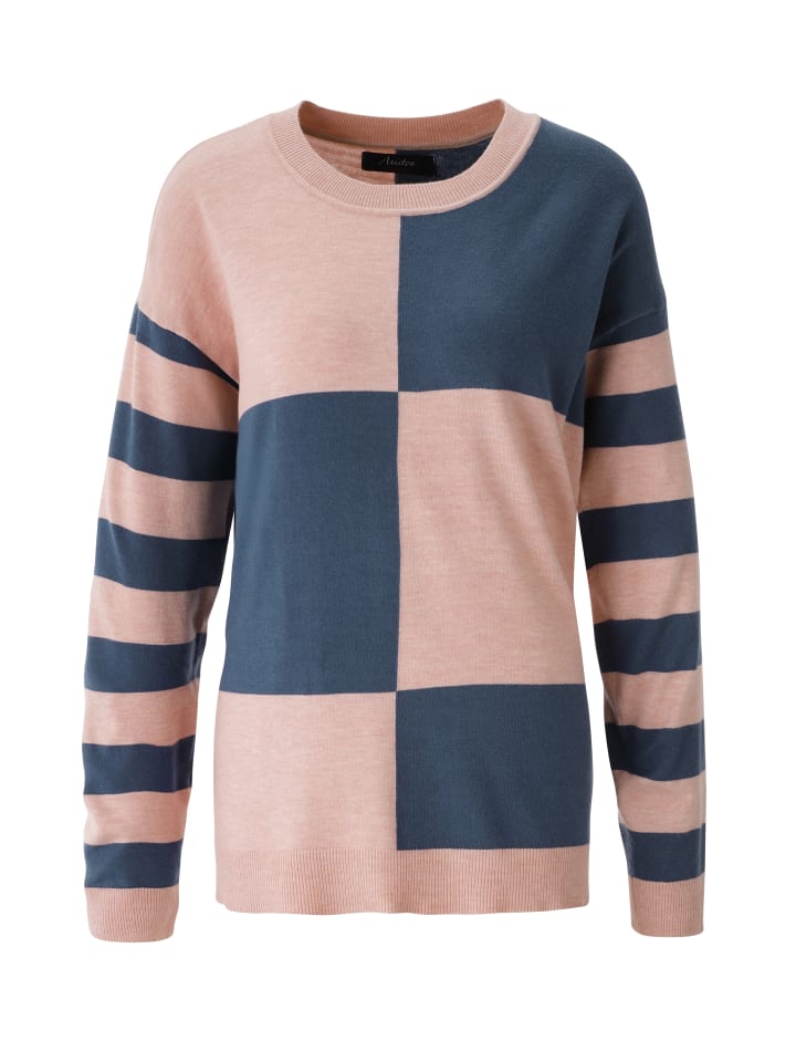Strickpullover in altrosa-Jeansblau