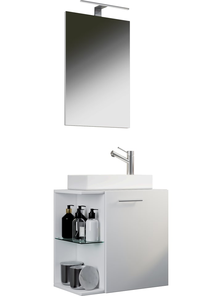 3-tlg Gäste WC Waschplatz Waschtisch Hausa Spiegel in Weiß