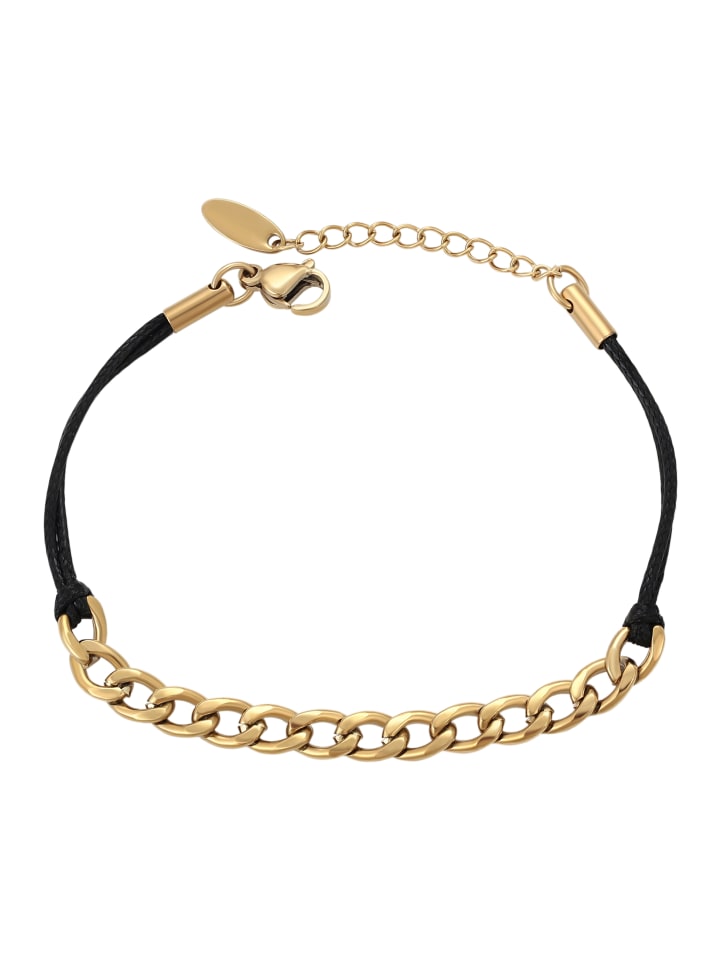 Women Cord Bracelet With Curb Chain in Gold Black