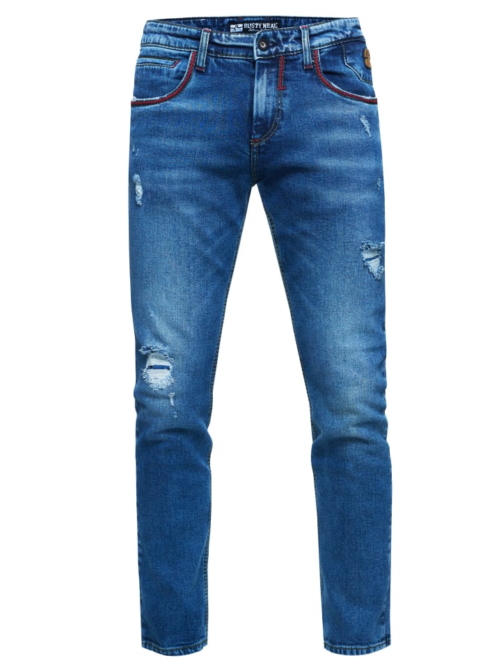 Jeans Hose "MINO" Slim Fit Stretch Destroyed-Pants in Royal Blue