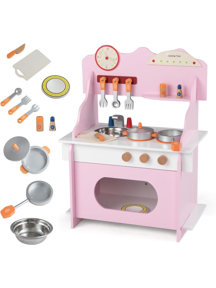 Kinderküche Holz inkl. 12 Zubehör in Rosa
