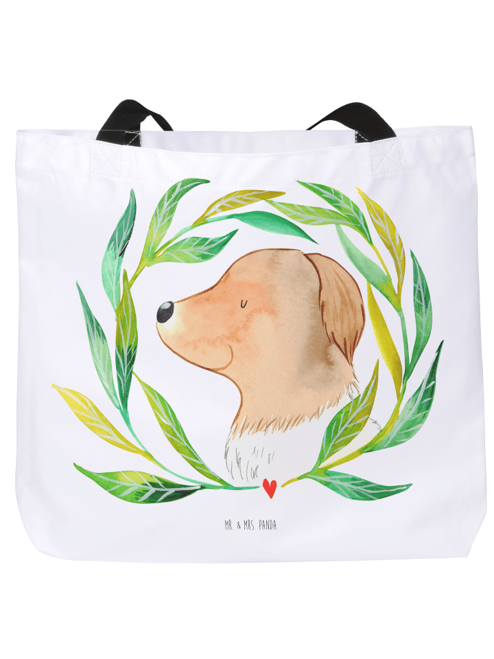 Shopper Hund Blumen ohne Spruch in Weiß
