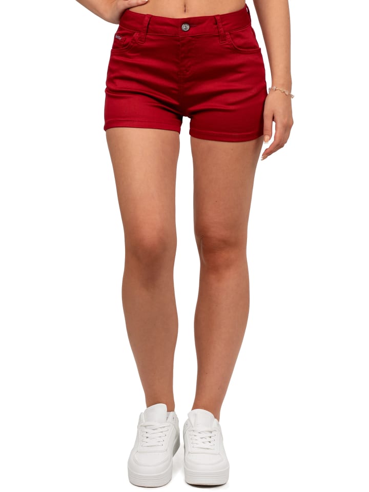 Damen Regular Fit Shorts Mid Waist in Burgundy