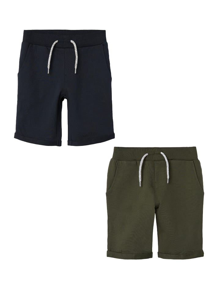 Shorts 2er-Set elastischer Bund in Dunkelgrün