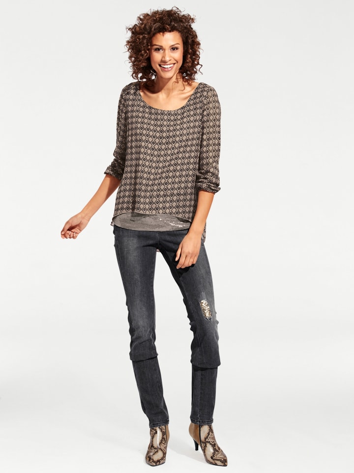 Druck-Tunika in taupe-braun