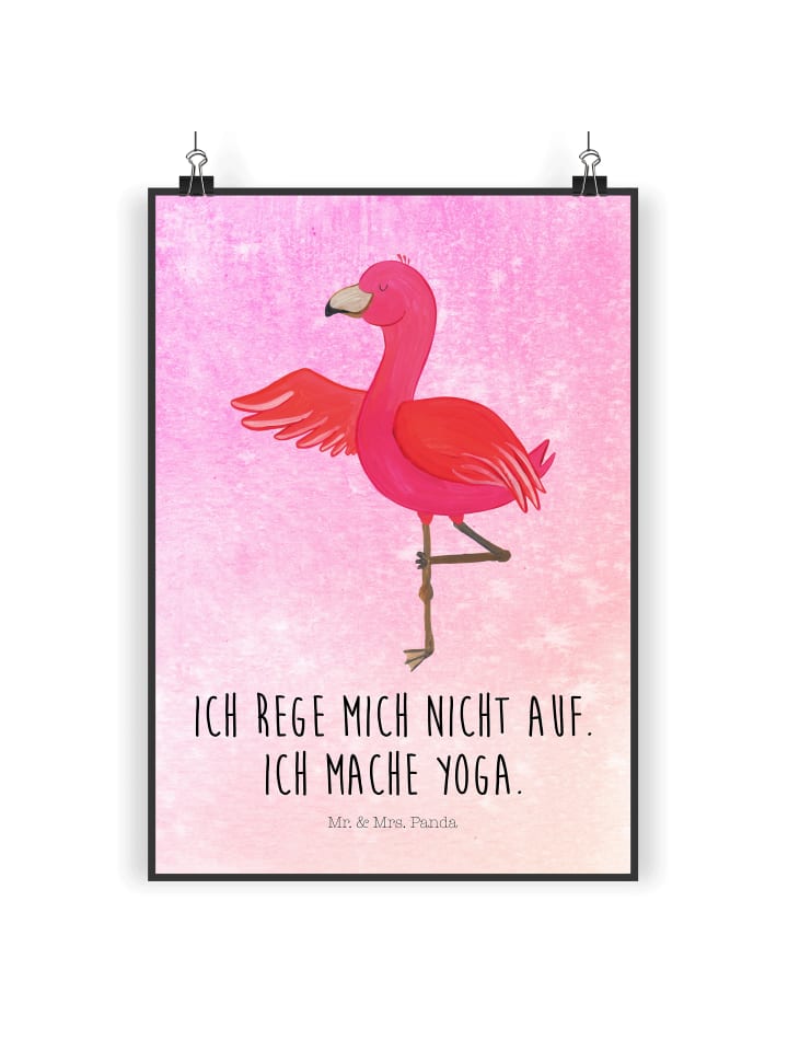 Poster Flamingo Yoga mit Spruch in Aquarell Pink