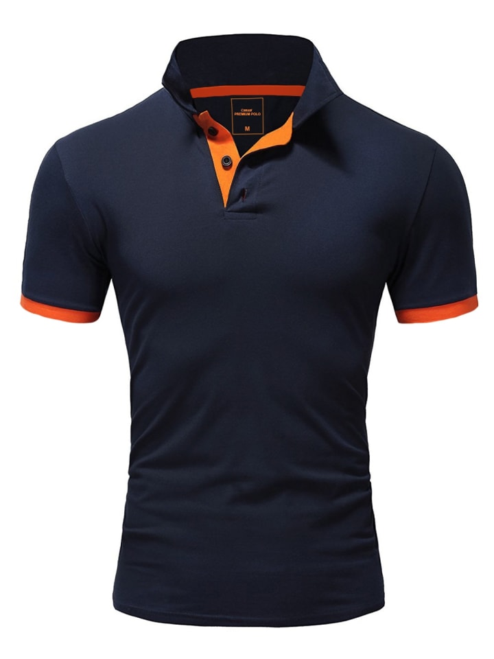 Basic Kontrast Poloshirt DETROIT in Navyblau/Orange