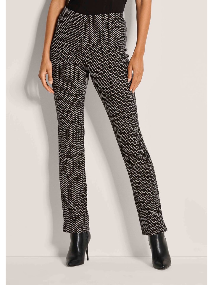 Bootcut-Hose mit Allover-Print in schwarz / cappuccino