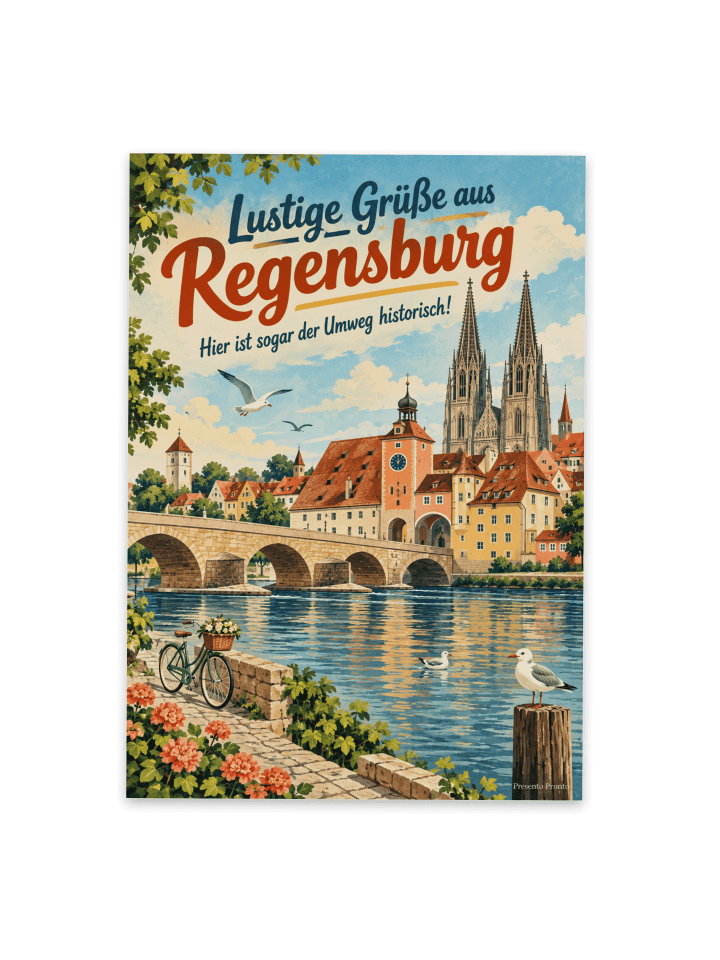 Postkarte Regensburg humorvoll Design mit Spruch in Weiß