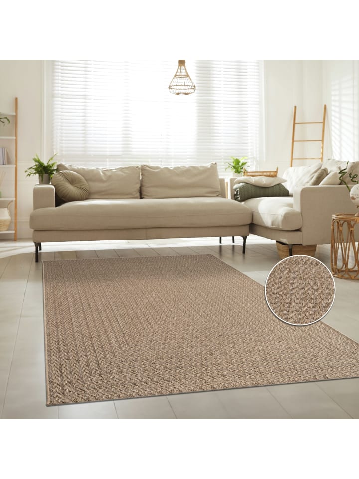 Teppich Kurzflor Unifarben Wohnzimmer schmutzabweisend in Beige