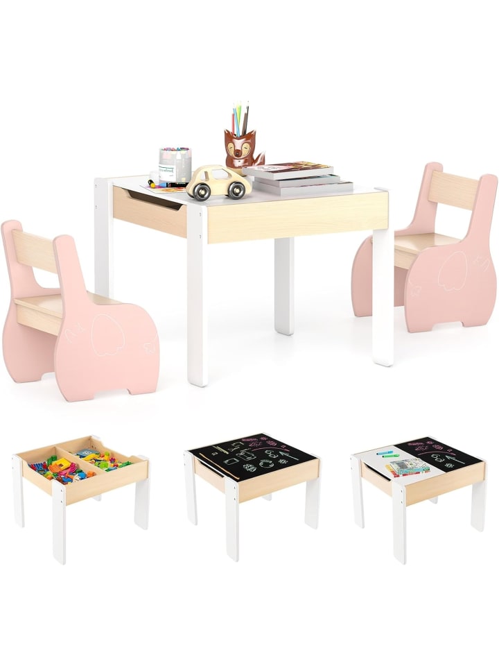 Kindertisch mit 2 Stühlen in Rosa