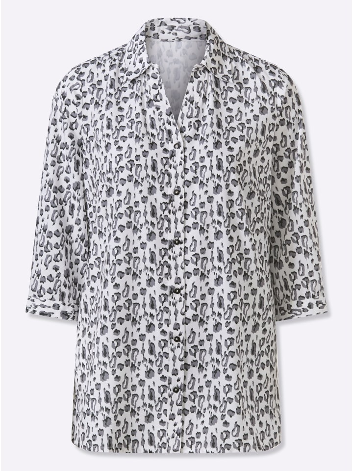 Longbluse in ecru-graphit-bedruckt