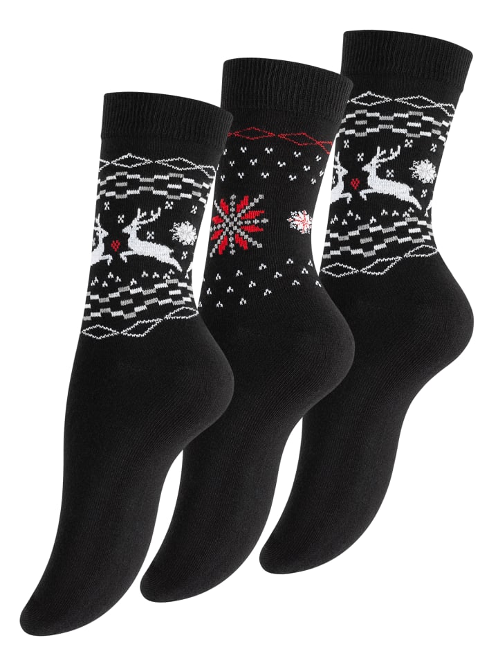Socken 6 Paar mit Norwegermuster in Schwarz/Bunt
