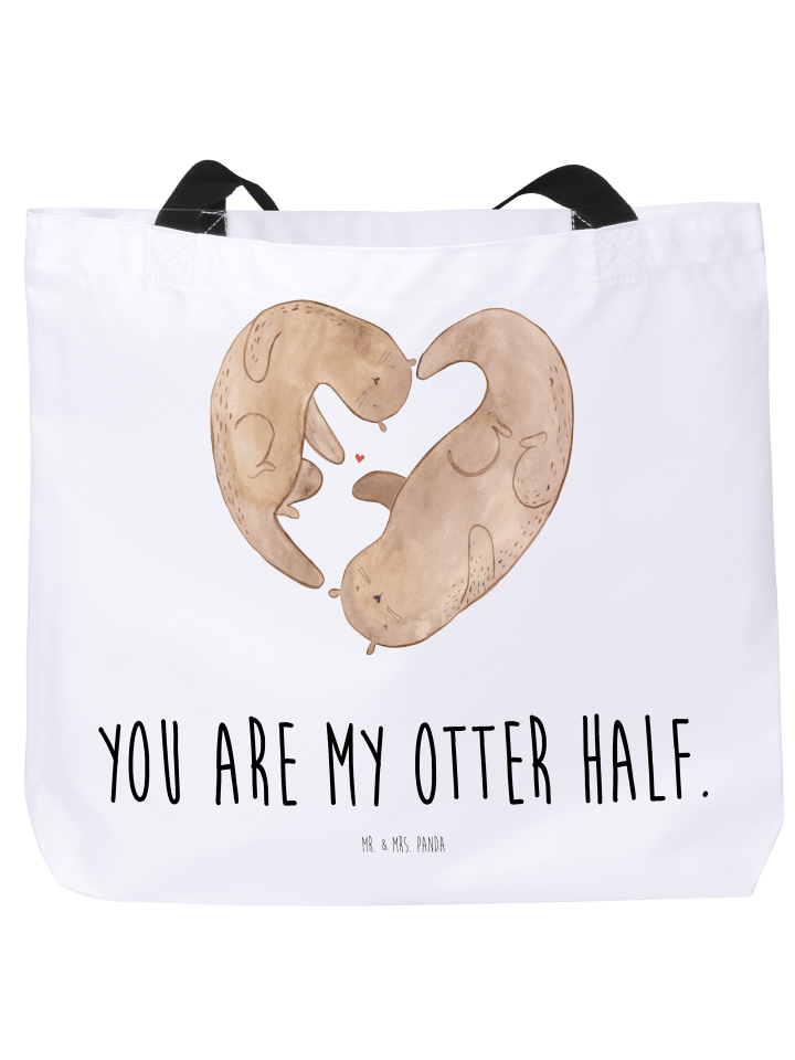 Stofftasche Otter Herz mit Spruch in Weiß