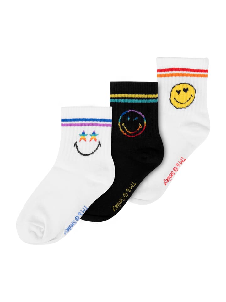3er Pack Smileyworld Socken Smiley Sneaker Strümpfe in schwarz/weiß
