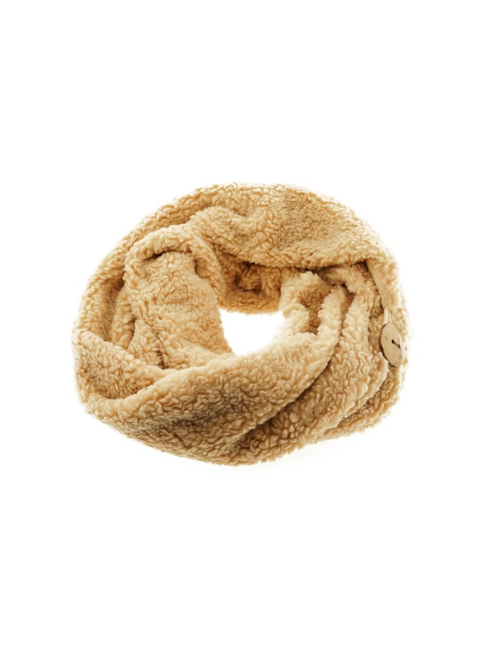 Kuscheliger Modeschal mit Knopf, Wickelschal 30x190 cm für kalte Tage in Beige