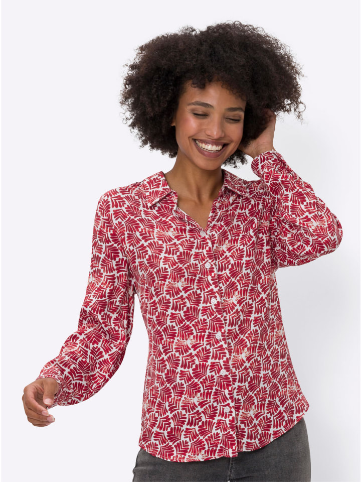 Druckbluse in rot-ecru-bedruckt