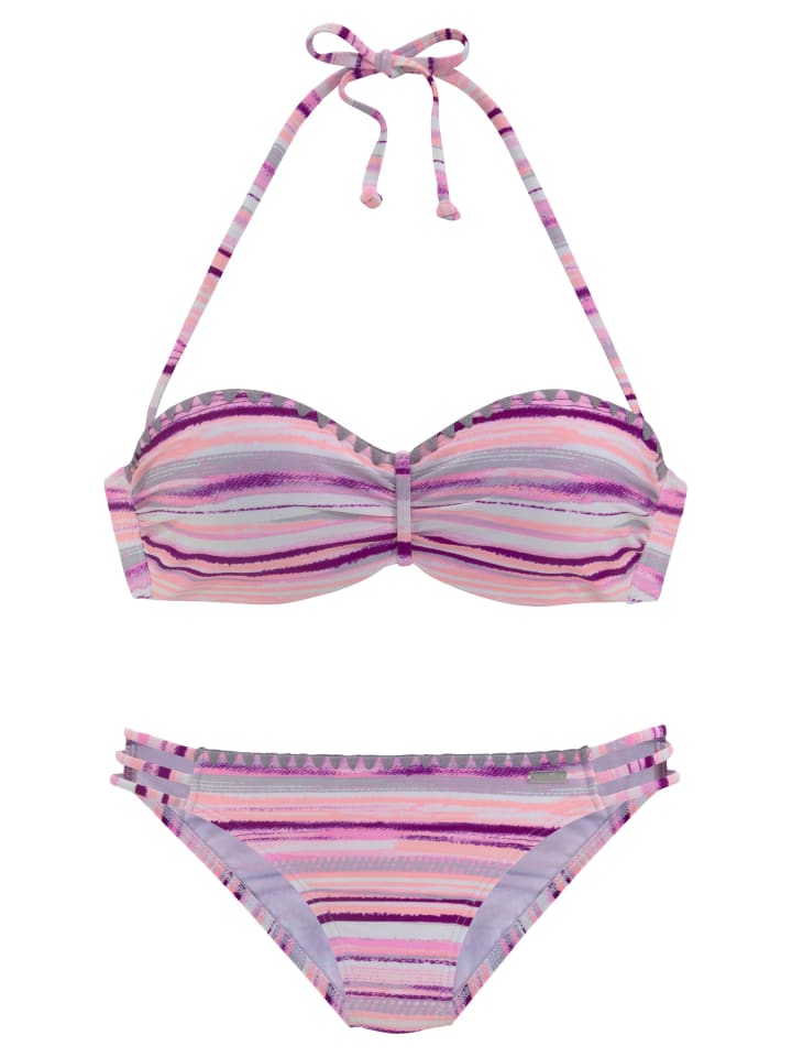 Bügel-Bandeau-Bikini in lachs-bedruckt