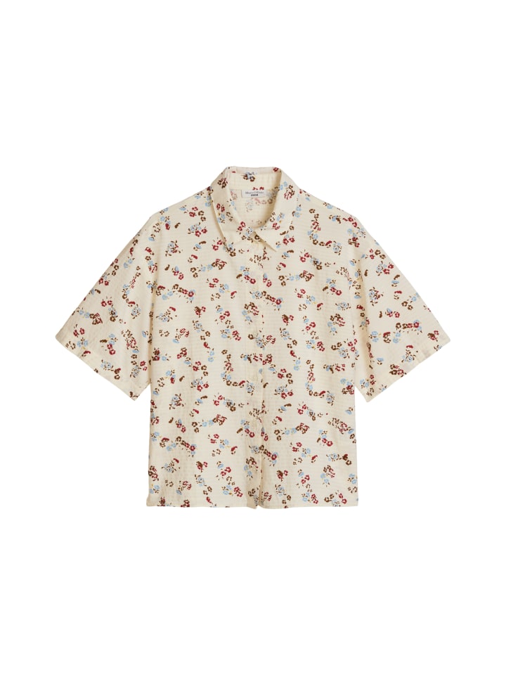 Print-Kurzarmbluse relaxed in Offwhite