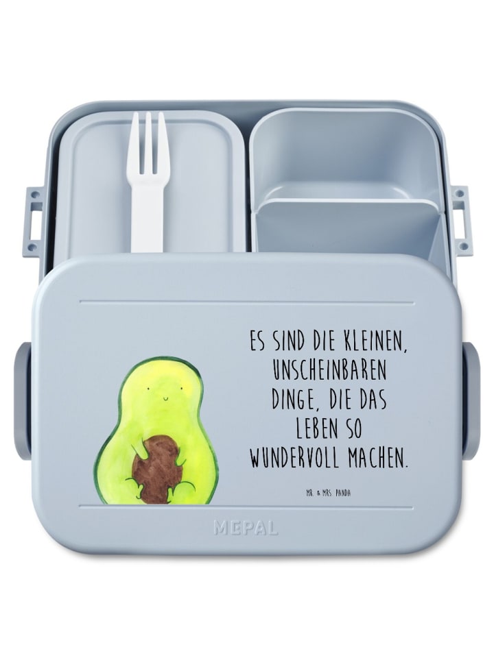 Bento Box Avocado Kern Motiv mit Spruch in Blau Pastell