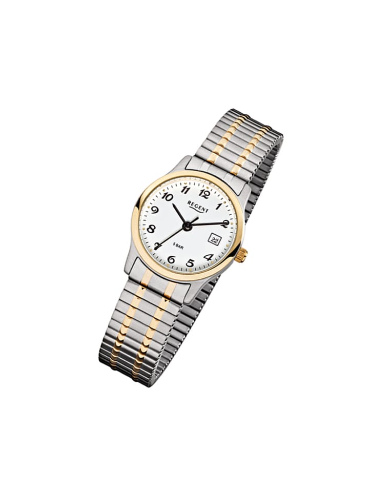 Analog-Armbanduhr Regent Zugarmband silber, gold klein (ca. 27mm)