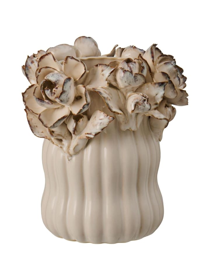 Vase Weiße Rose glasiert in beige
