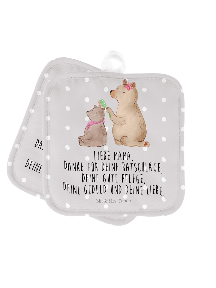 Topflappen Bär Kind mit Spruch in Grau Pastell