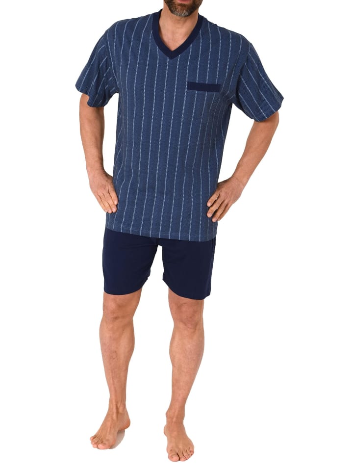 kurzarm Schlafanzug Shorty Pyjama Streifen - 72028 in marine