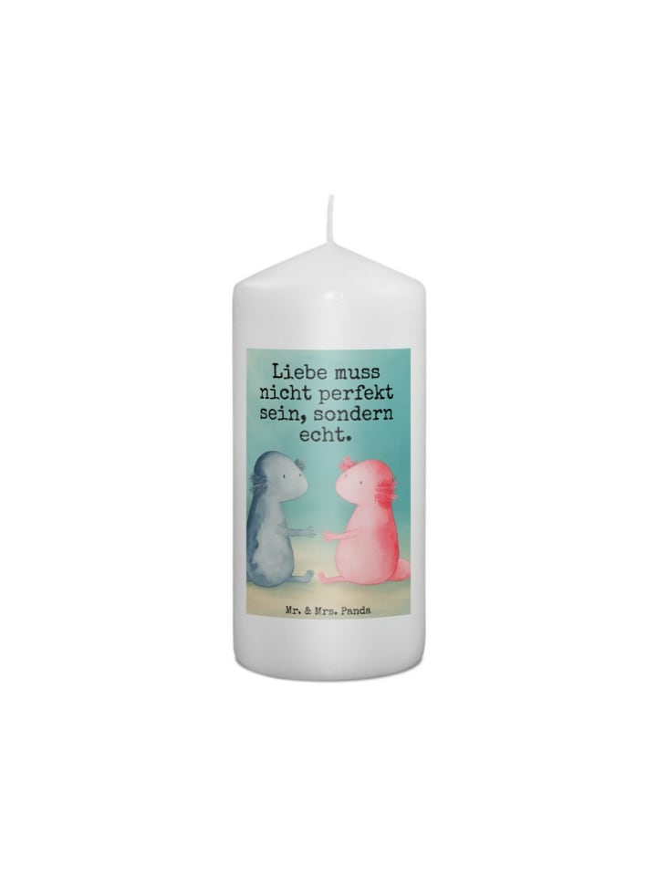 Kerze Axolotl Liebe Design mit Spruch in Weiß