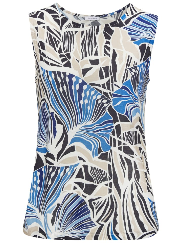 Tanktop in blau-creme-sand bedruckt