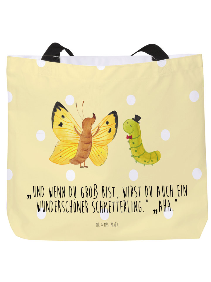 Beutel Raupe Schmetterling mit Spruch in Gelb Pastell
