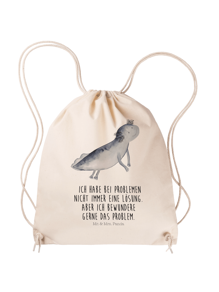 Gym Bag Axolotl Schwimmen mit Spruch in Creme