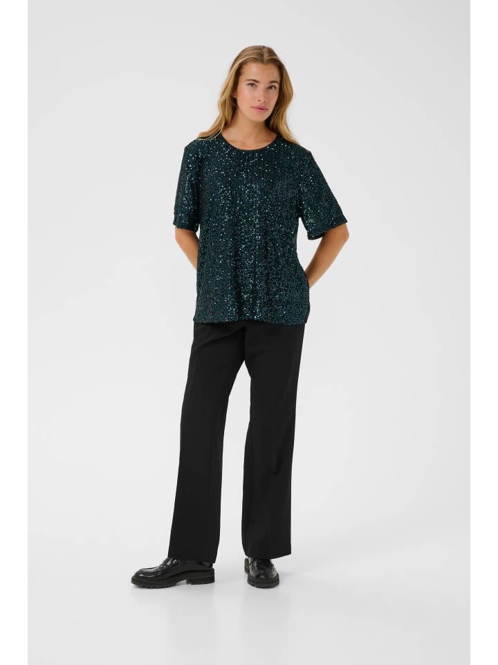 Bluse kurzarm KAlila Regular fit in Dark Green Sequin