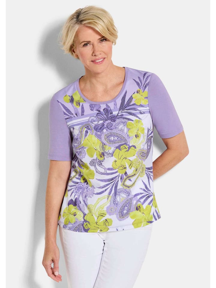 Glanzshirt mit floralem Paisley-Muster in weiß / flieder / gemustert