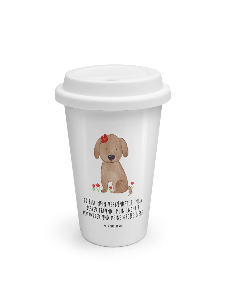 To Go Becher Hund Dame mit Spruch in Weiß