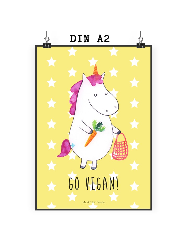 Plakat Einhorn Vegan mit Spruch in Gelb Pastell