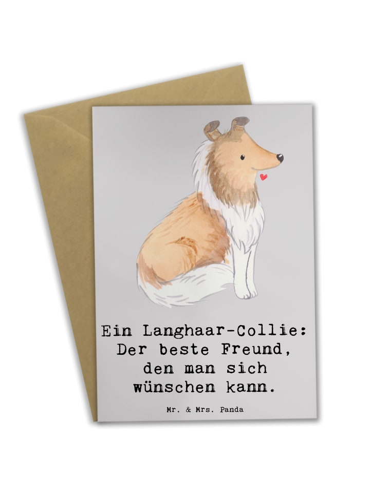 Grußkarte Langhaar Collie Freund mit Spruch in Grau Pastell