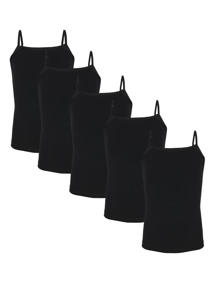 Mädchen Unterhemd Spaghettiträger Top 5er Pack in schwarz