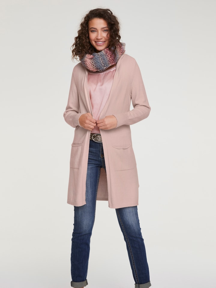 Long-Strickjacke in rosé