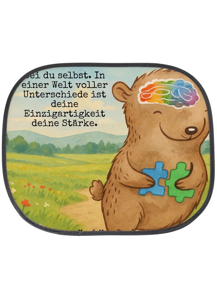 Sonnenschutz Auto Bär Autismus Design mit Spruch in Weiß