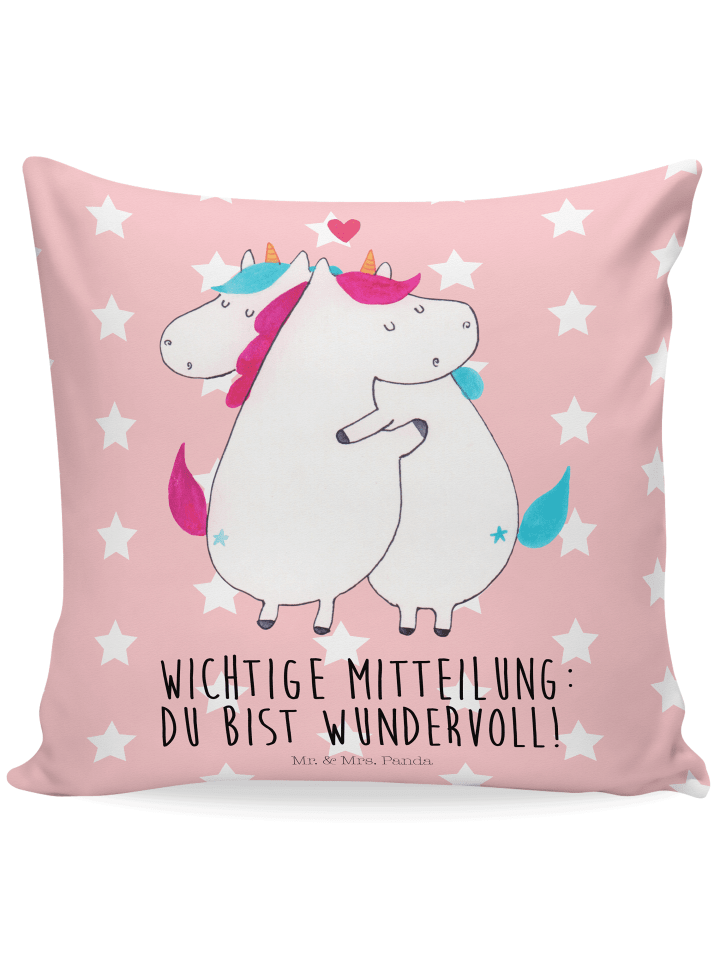 Kopfkissen Einhorn Mitteilung mit Spruch in Rot Pastell