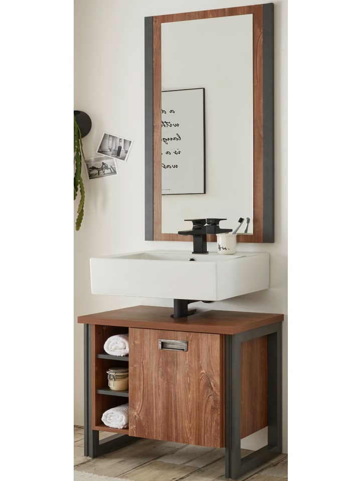 Badmöbel-Set 2-teilig Eiche Stirling, Matera grau, Badkombination 61 x 205 cm