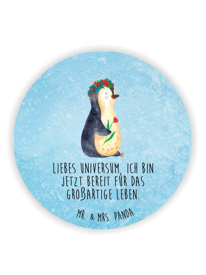Magnet Pinguin Blumen mit Spruch in Eisblau